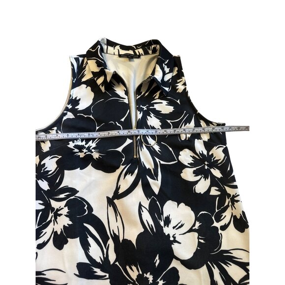 Boston Proper Black & White Floral Sleeveless Zip-Front Dress With Collar - Picture 5 of 6